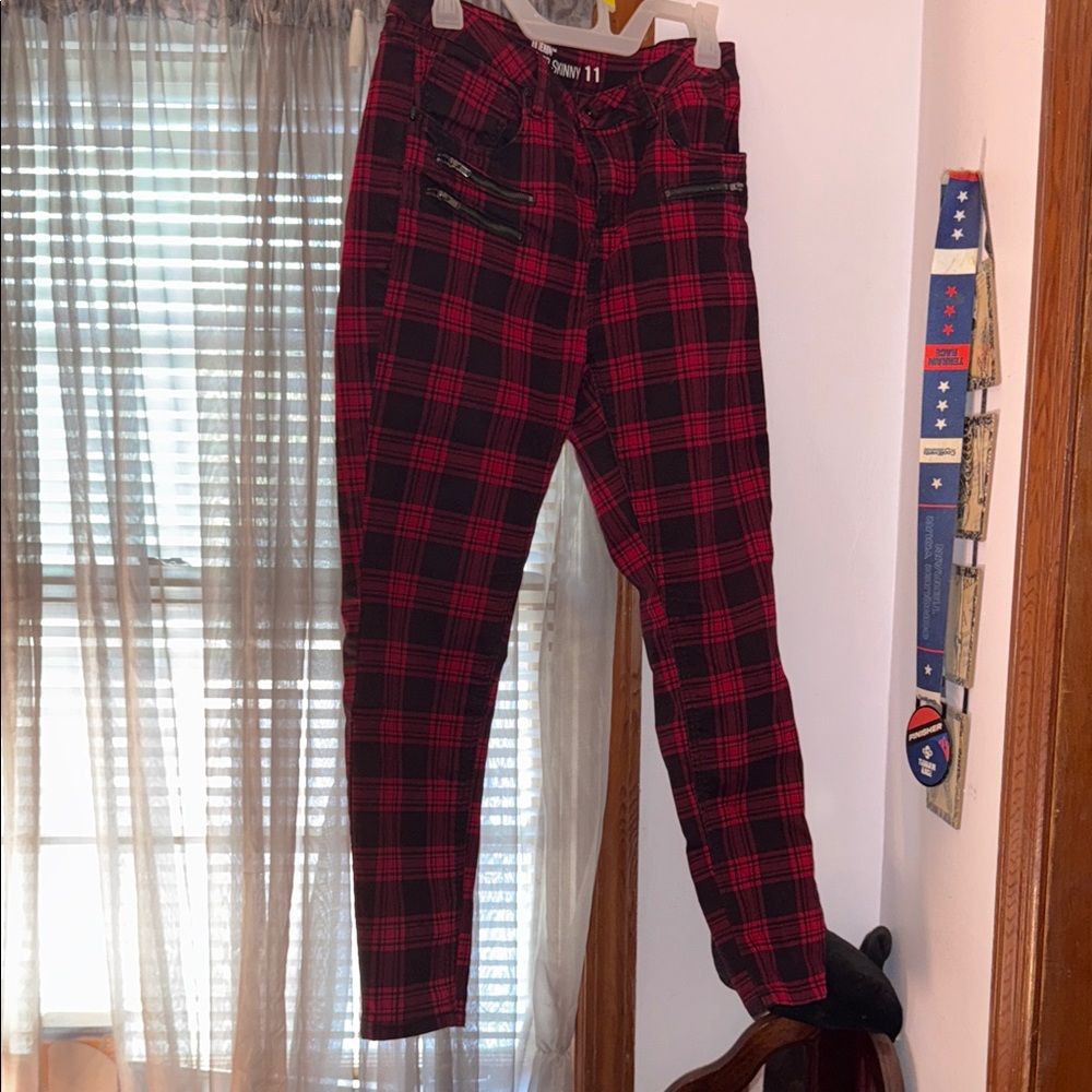 Red and Black Plaid Skinny Jeans